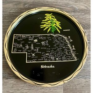 Vintage Souvenir Nebraska State Travel Metal Tray Plate